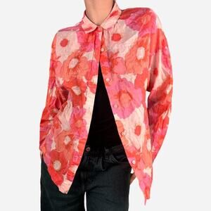 Loft pink floral watercolor pattern collared buttonup shirt long sleeve - XS